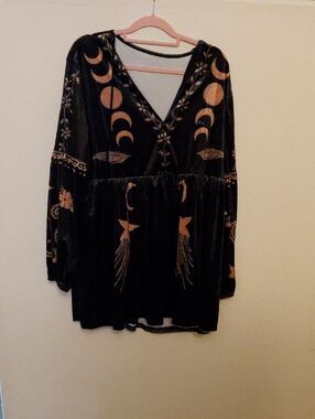 Black Velvet dress with Bronze Celestial Embroidery